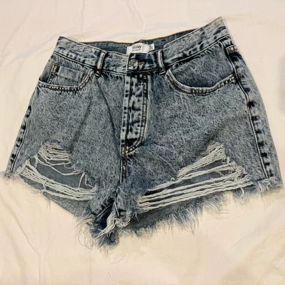 Bluivy Distressed Denim Shorts Size M Acid Wash Frayed Hem Festival Country - Picture 3 of 7
